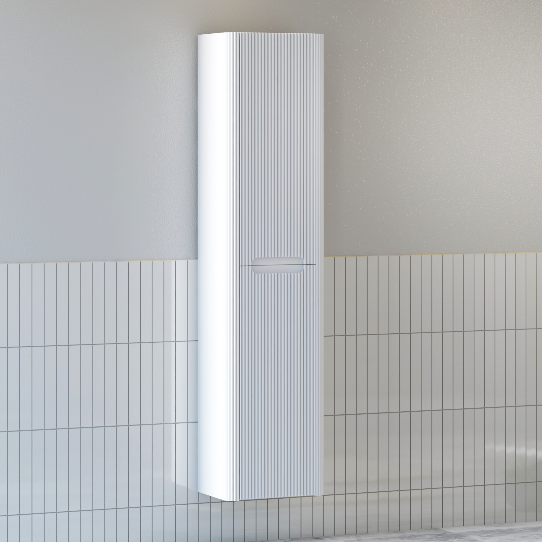 Avenza 1500mm Matt White 2-Door Wall Hung Tall Boy Cabinet Unit