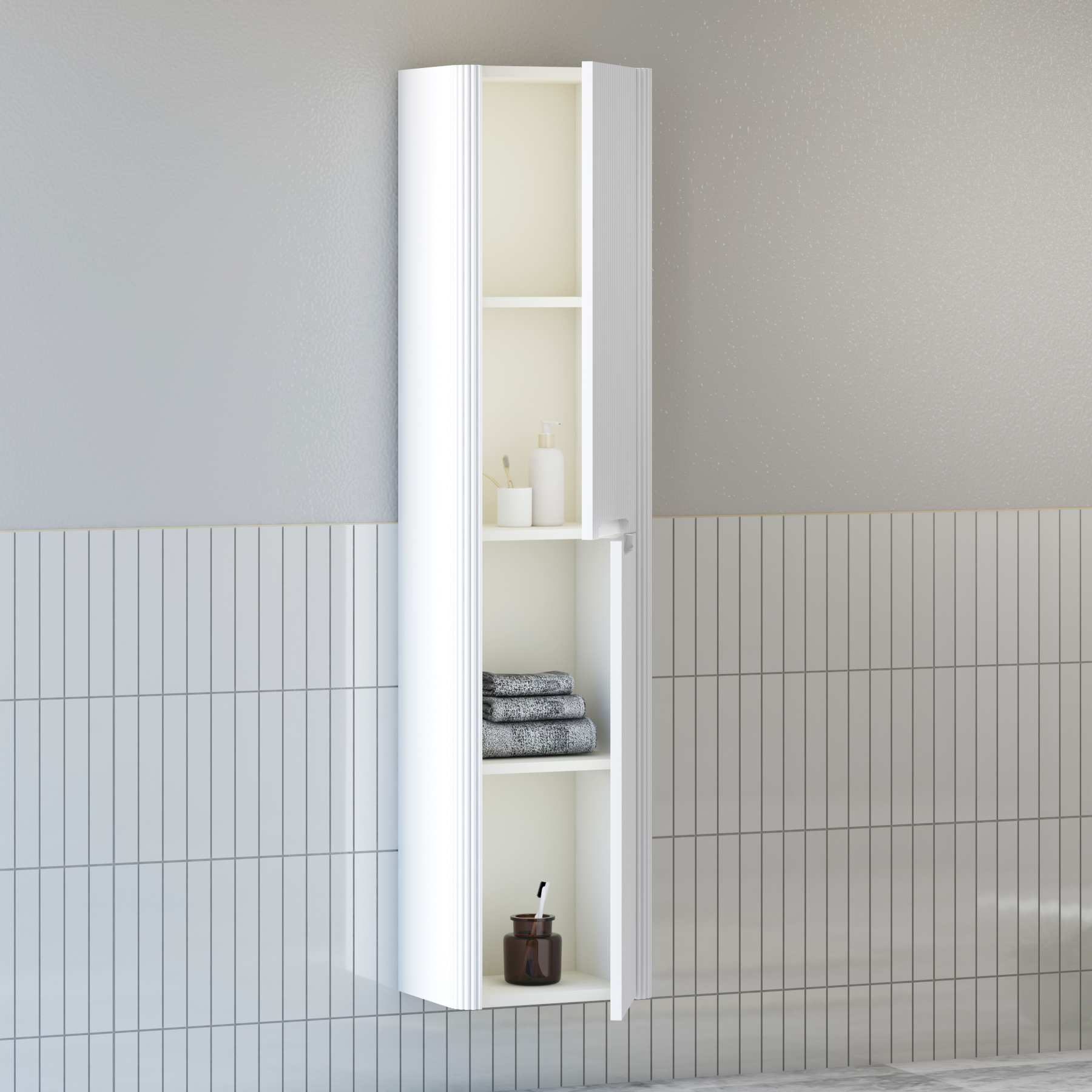 Avenza 1500mm 2-Door Wall Hung Tall Boy Cabinet Unit With Multiple Handles