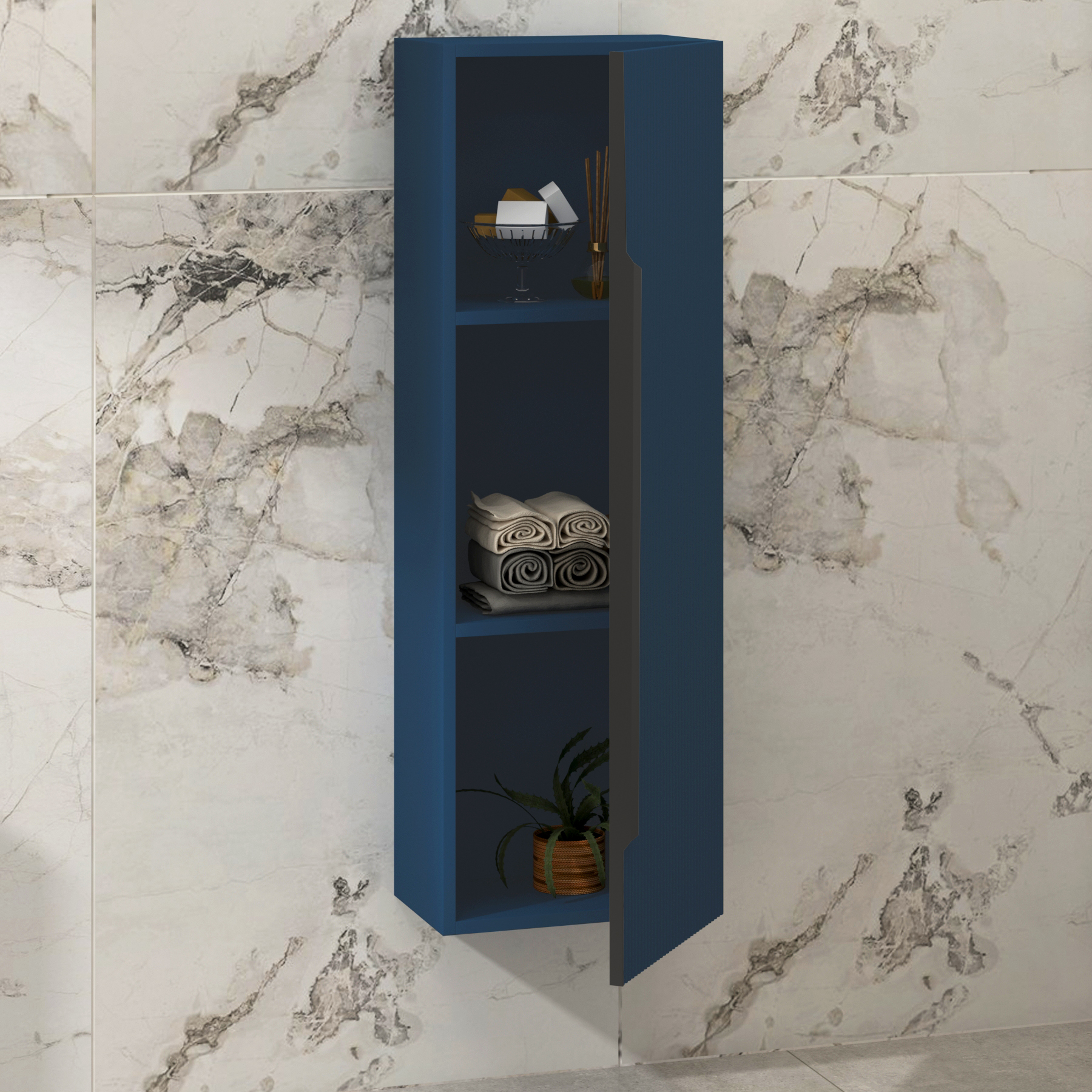 Evora 1200 x 400mm Midnight Blue Single Door Wall Hung Tall Unit Multiple Handles
