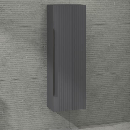Evora 1200 x 400mm Satin Grey Single Door Matt Black Handle Wall Hung Tall Unit