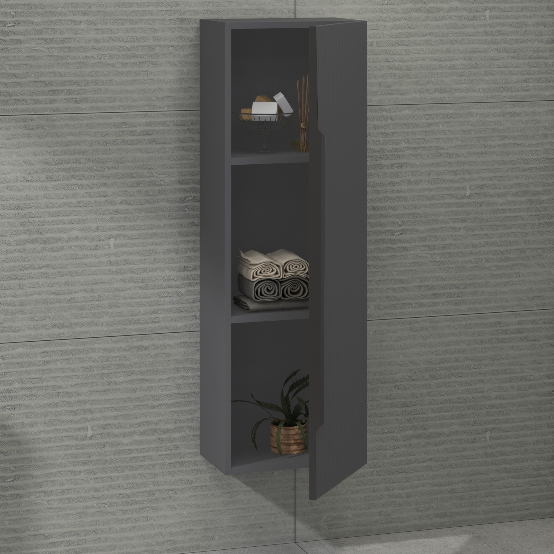 Evora 1200 x 400mm Graphite Grey Single Door  Wall Hung Tall Unit Multiple Handles