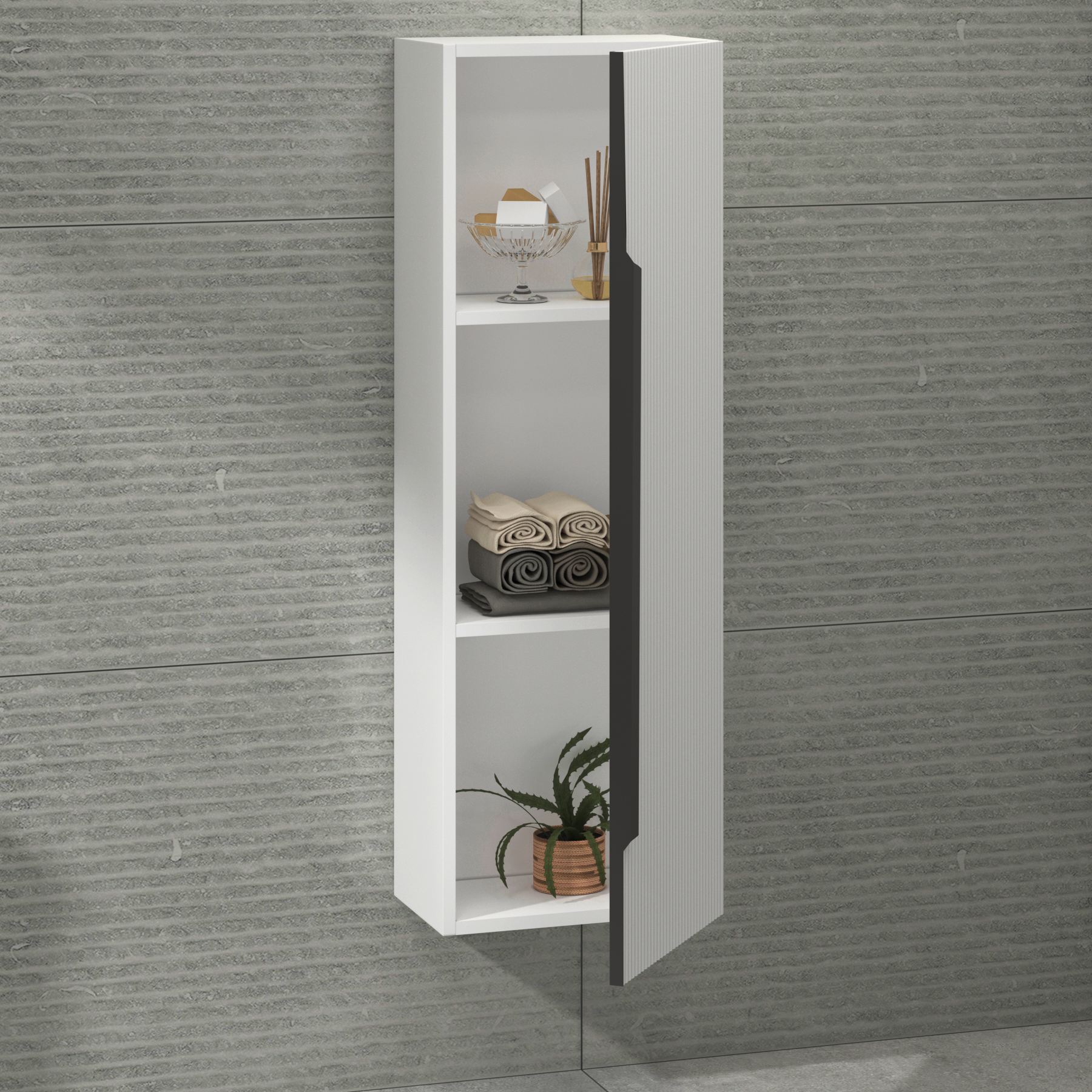 Evora 1200 x 400mm Matt White Single Door Wall Hung Tall Unit Multiple Handles