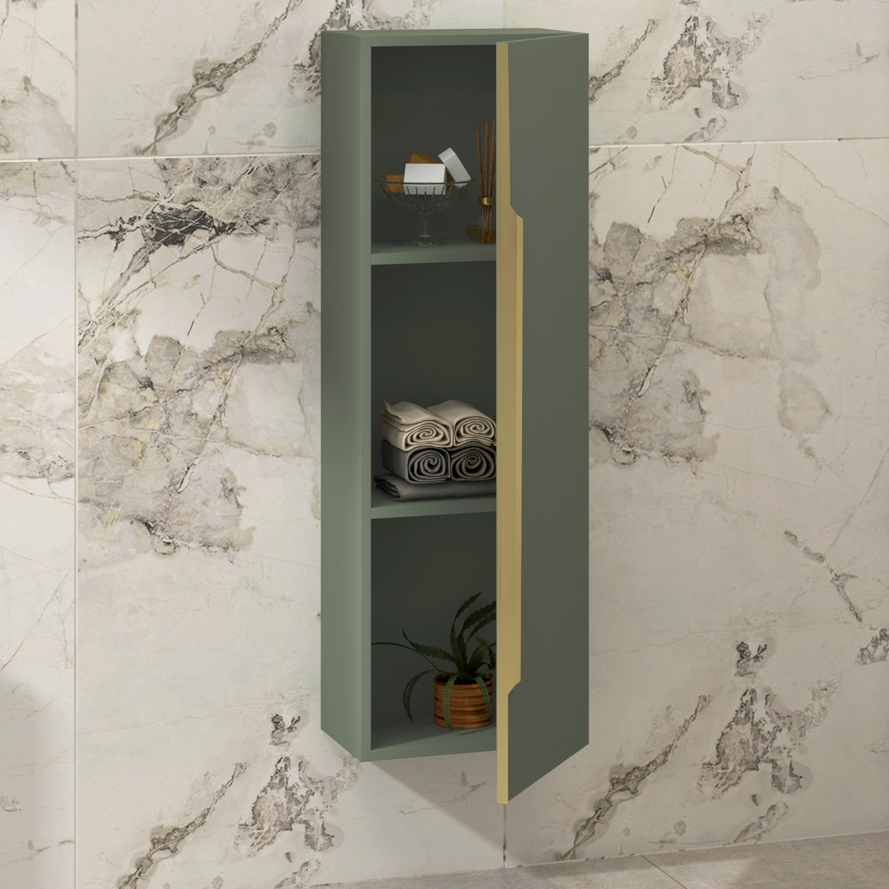 Evora 1200 x 400mm Sage Green Single Door  Wall Hung Tall Unit Multiple Handles