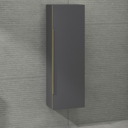 Evora 1200 x 400mm Satin Grey Single Door Brushed Brass Handle Wall Hung Tall Unit
