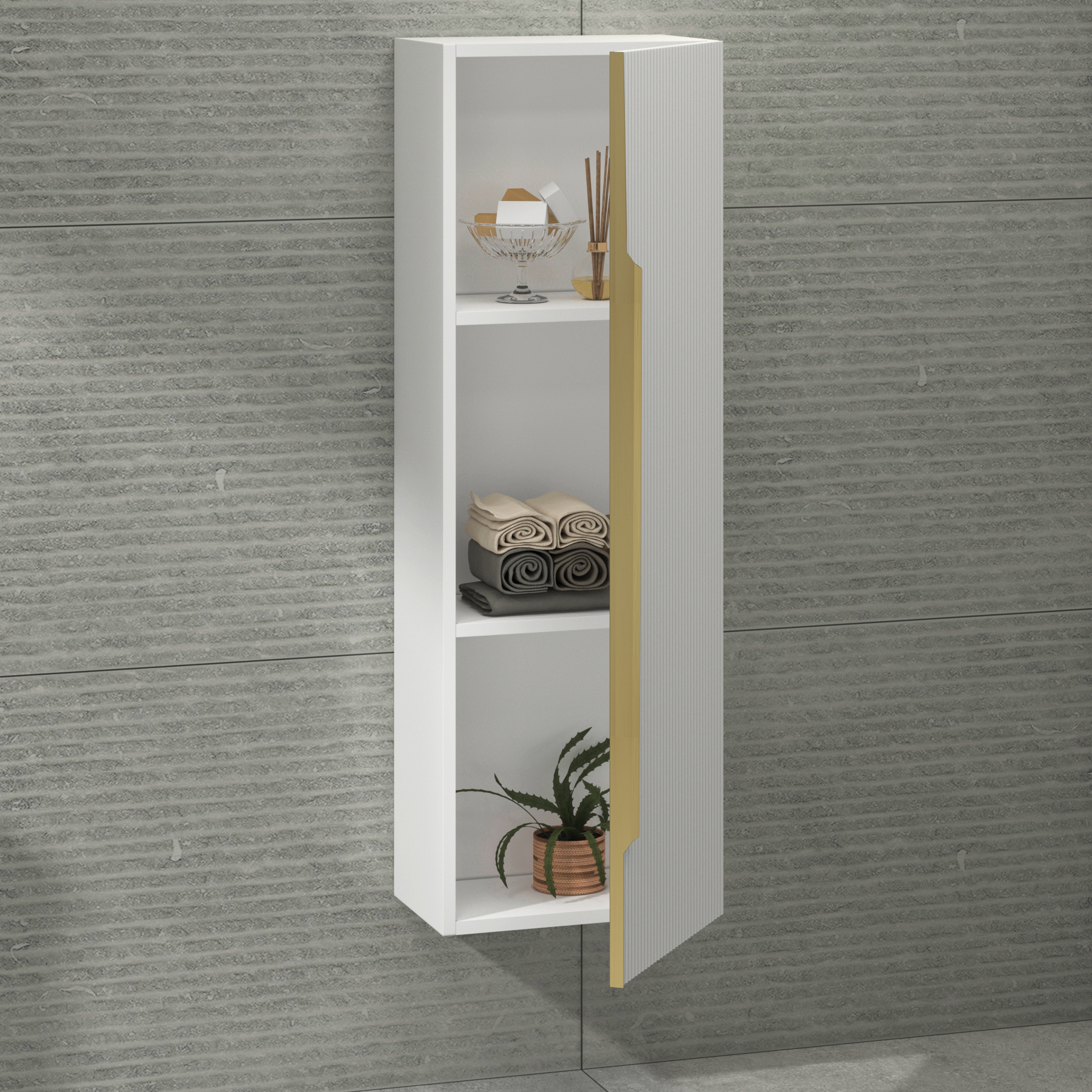 Evora 1200 x 400mm Matt White Single Door Wall Hung Tall Unit Multiple Handles