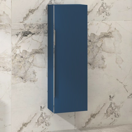 Evora 1200 x 400mm Satin Blue Single Door Chrome Handle Wall Hung Tall Unit