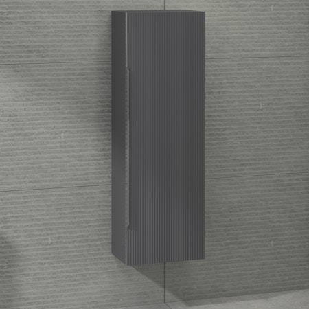 Evora 1200 x 400mm Satin Grey Single Door Chrome Handle Wall Hung Tall Unit
