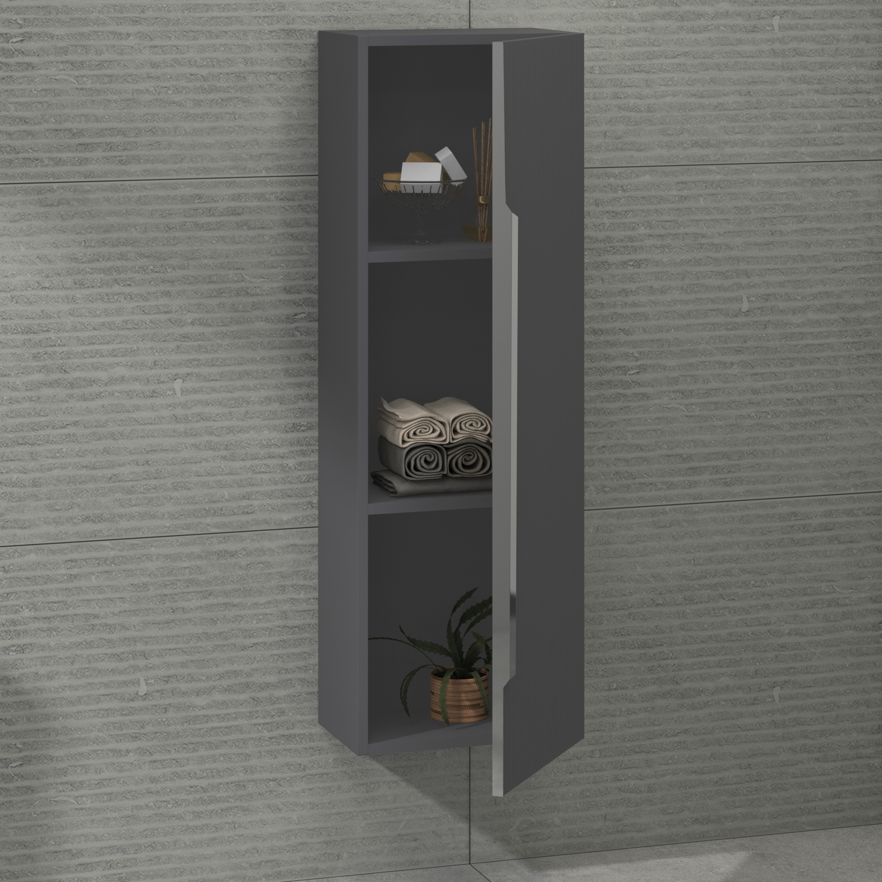 Evora 1200 x 400mm Graphite Grey Single Door  Wall Hung Tall Unit Multiple Handles