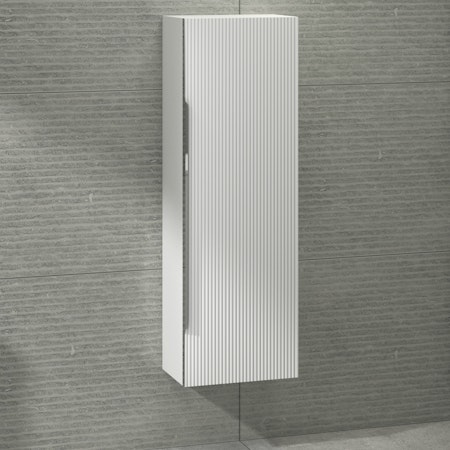Evora 1200 x 400mm Satin White Single Door Chrome Handle Wall Hung Tall Unit