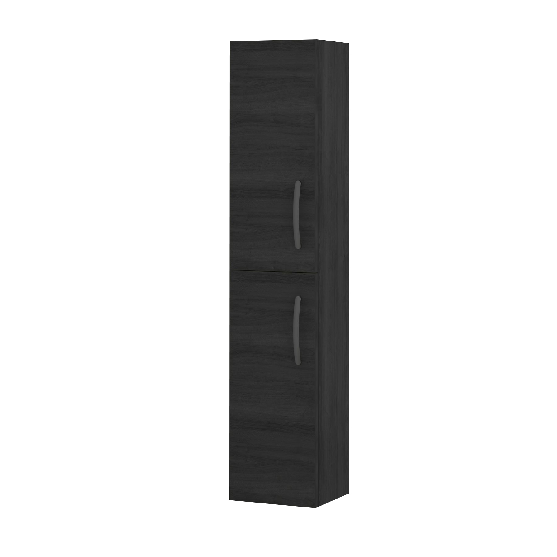Modern Turin 1450mm Hale Black 2-Door Wall Hung Tall Boy Cabinet Unit Matt Black Handle