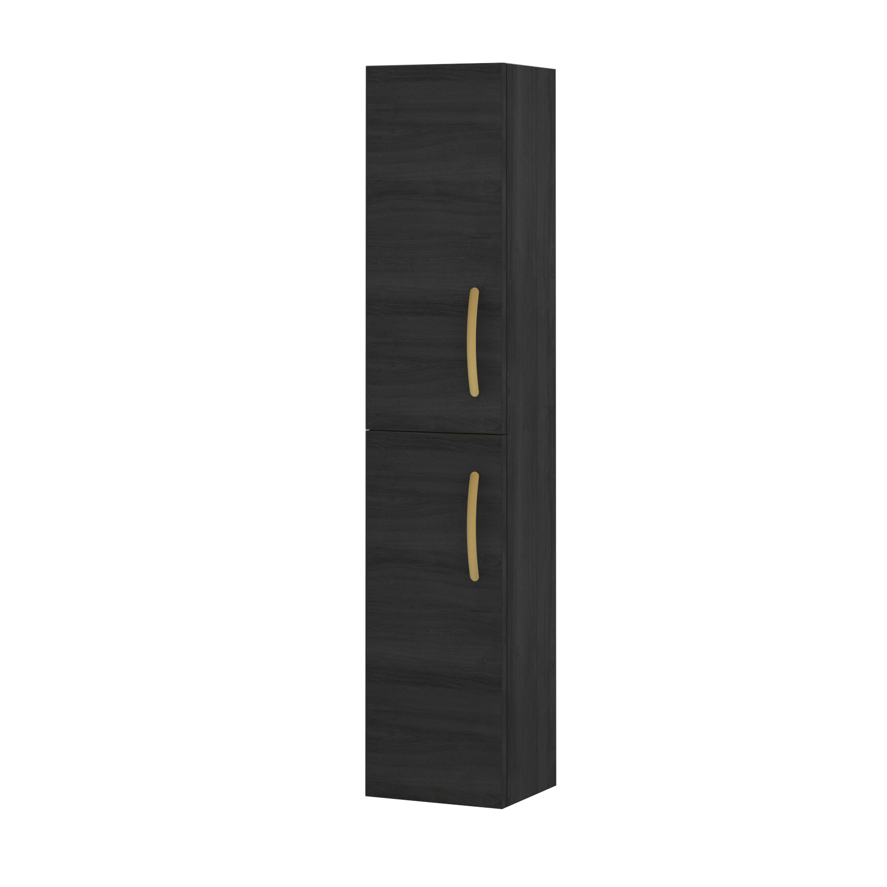 Modern Turin 1450mm Hale Black 2-Door Wall Hung Tall Boy Cabinet Unit Brushed Brass Handle
