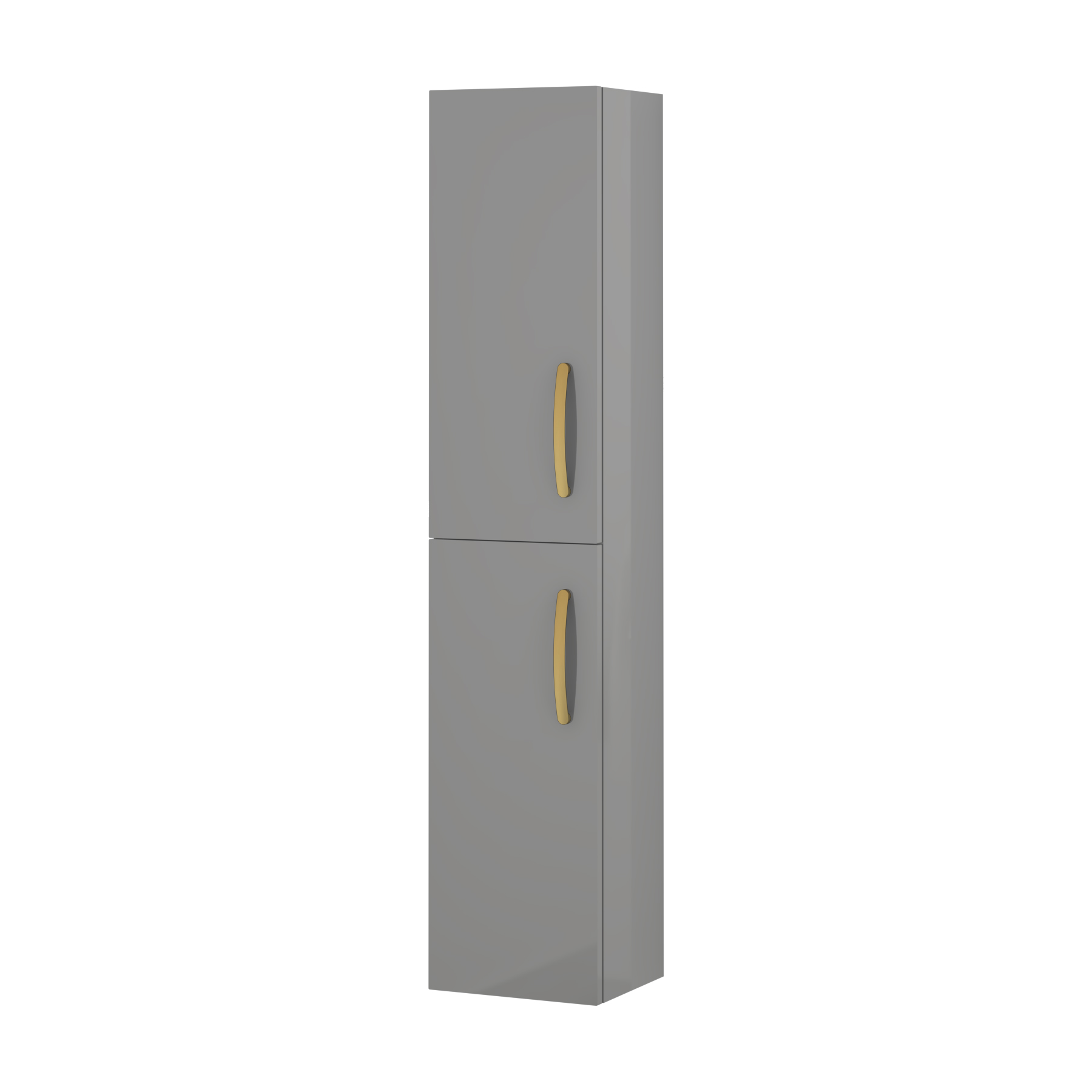 Turin 1450mm Indigo Grey Gloss 2-Door Wall Hung Tall Boy Cabinet Unit Brushed Brass Handle