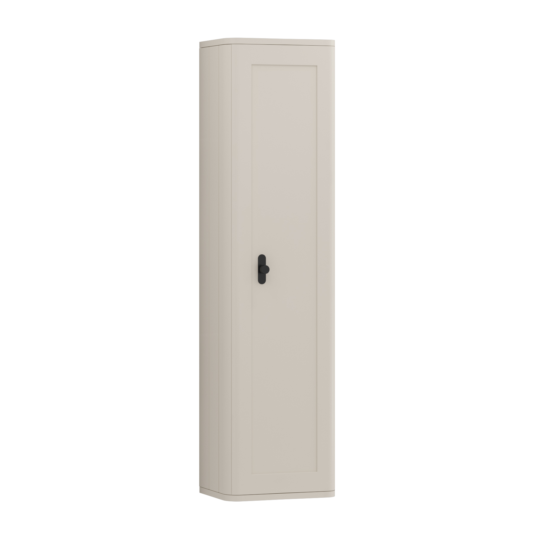 Henley 1390mm Mushroom Cashmere 1-Door Wall Hung Tall Boy Cabinet Unit with Matt Black Knob