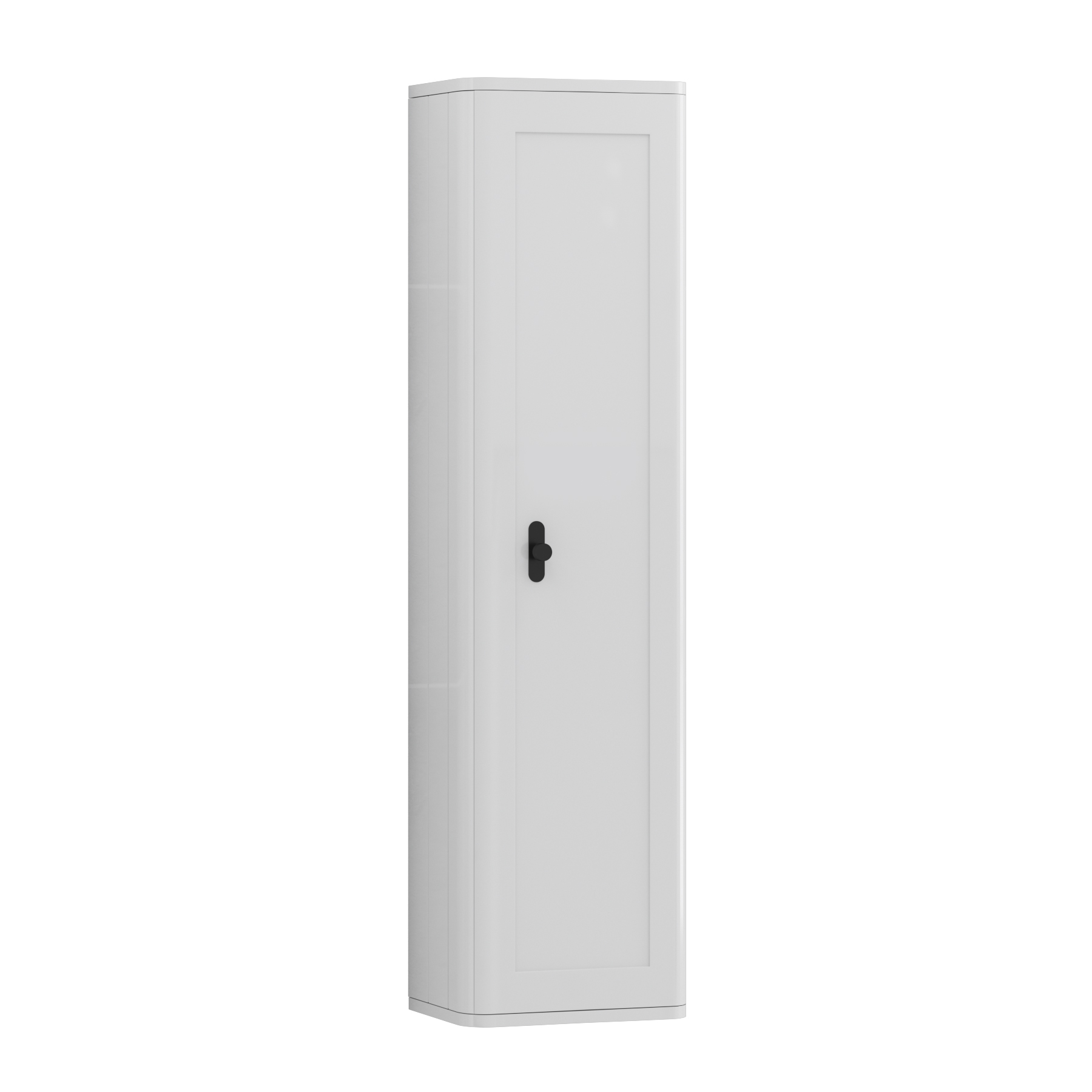Henley 1390mm Gloss White 1-Door Wall Hung Tall Boy Cabinet Unit with Matt Black Knob