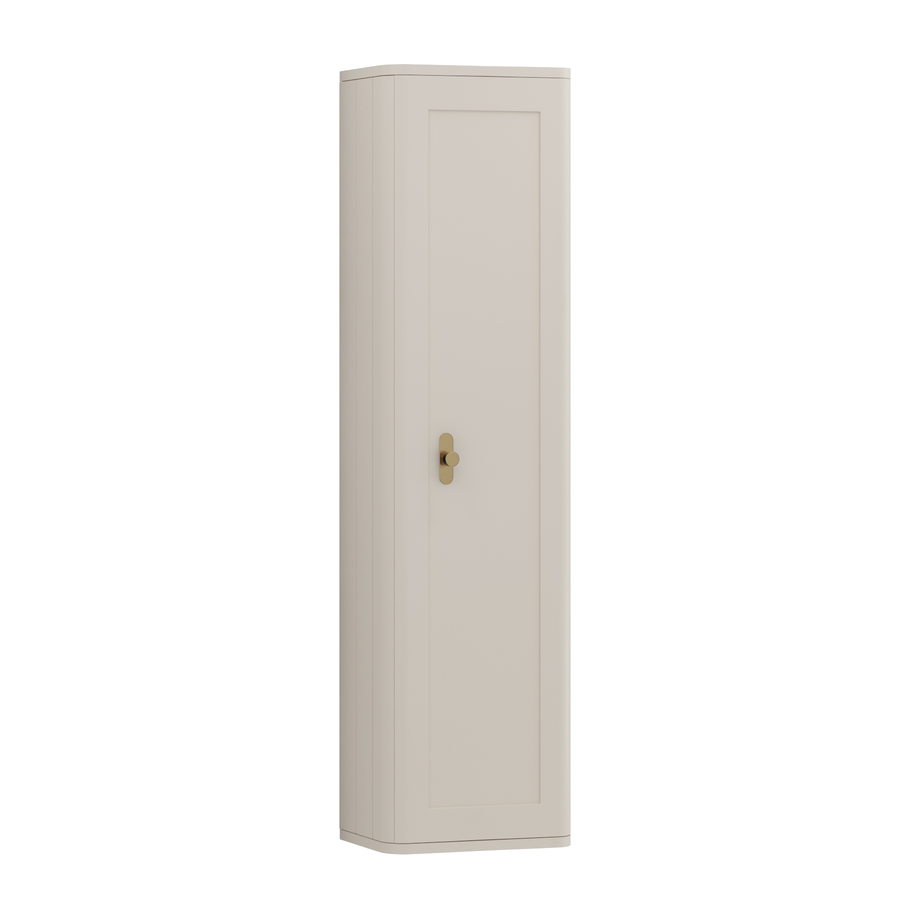 Henley 1390mm Mushroom Cashmere 1-Door Wall Hung Tall Boy Cabinet Unit with Brushed Brass Knob