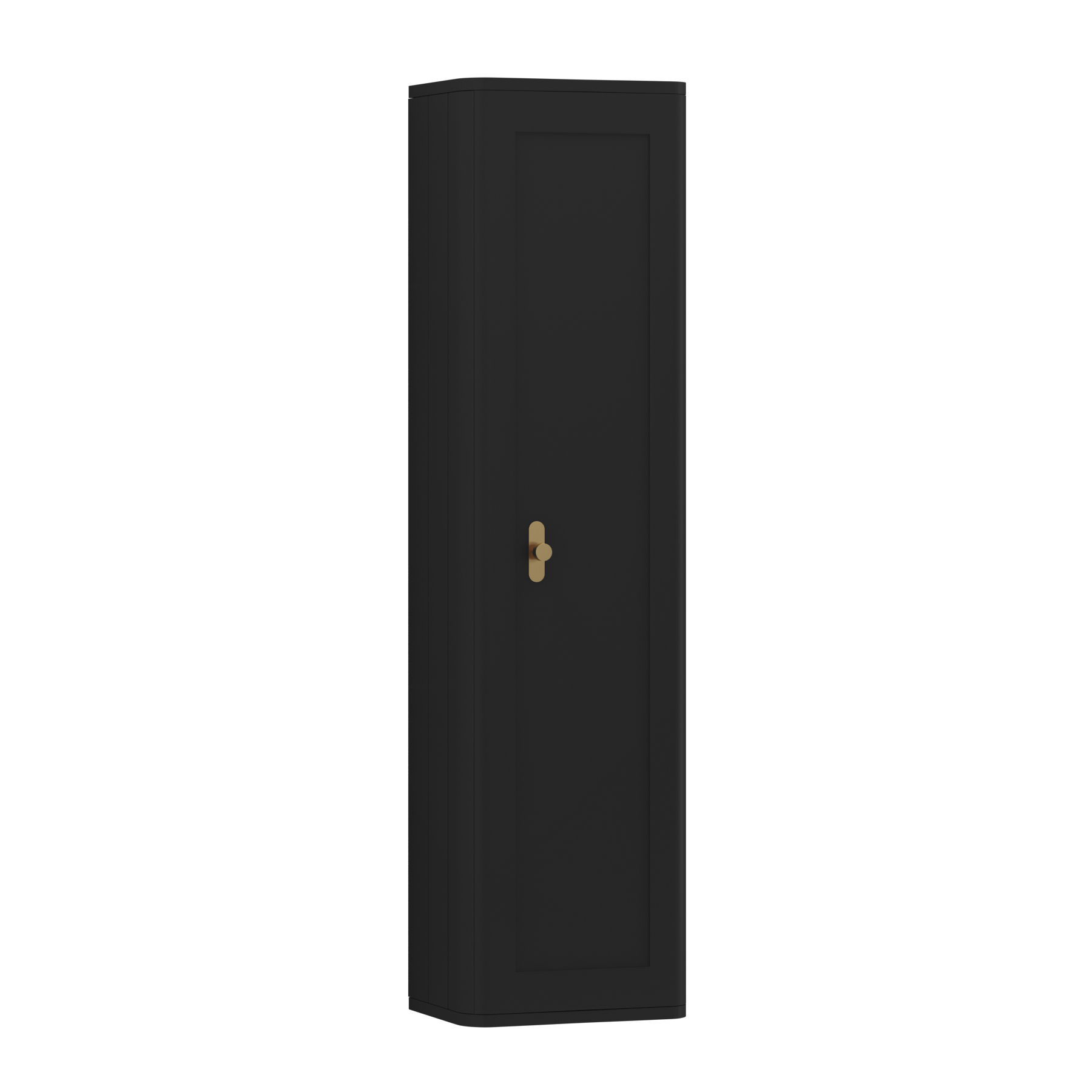 Henley 1390mm Matt Nocturne Black 1-Door Wall Hung Tall Boy Cabinet Unit with Brushed Brass Knob
