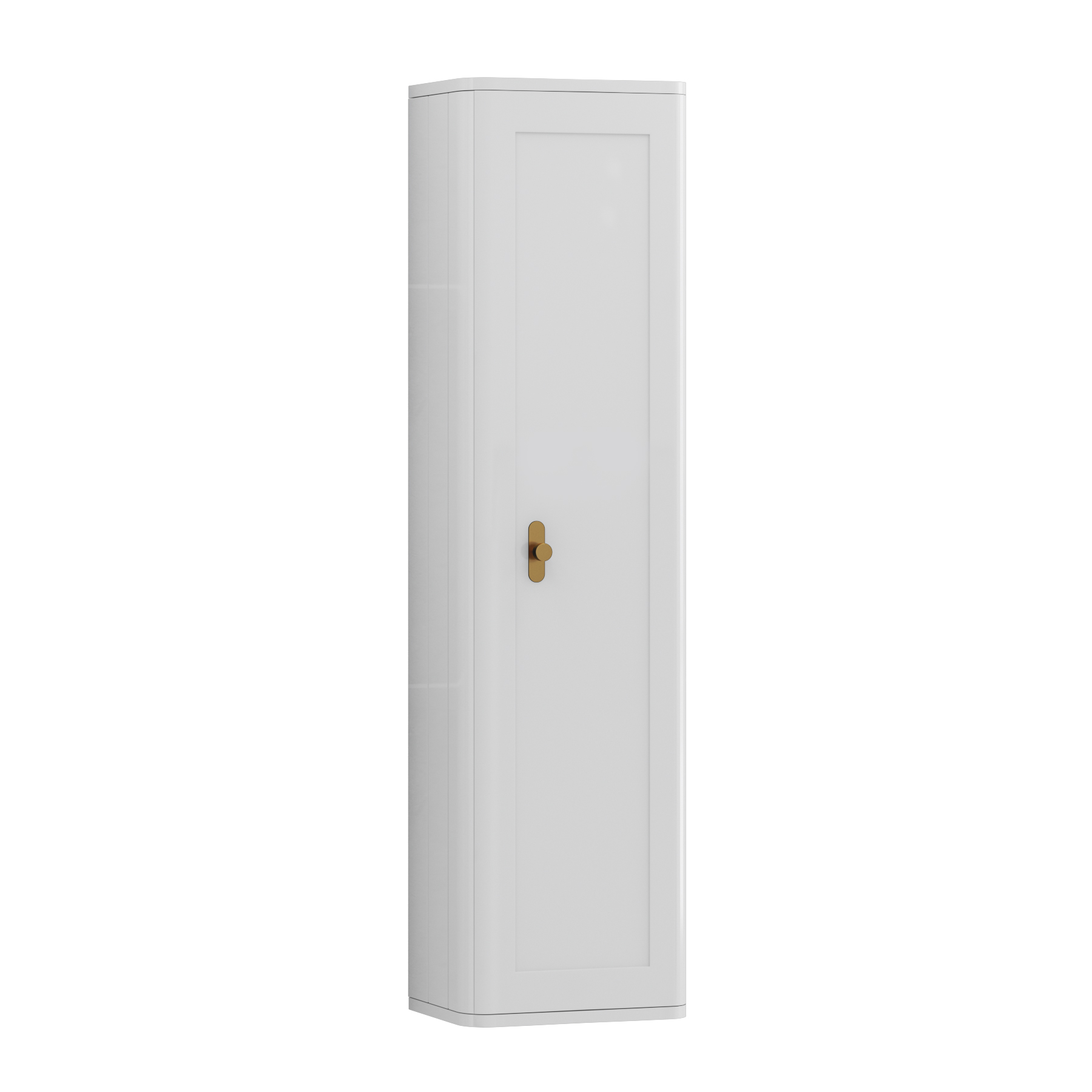 Henley 1390mm Gloss White 1-Door Wall Hung Tall Boy Cabinet Unit with Brushed Brass Knob