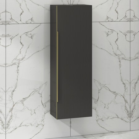 Lyon 1200 x 400mm Gloss Anthracite Single Door Brushed Brass Handle Wall Hung Tall Unit