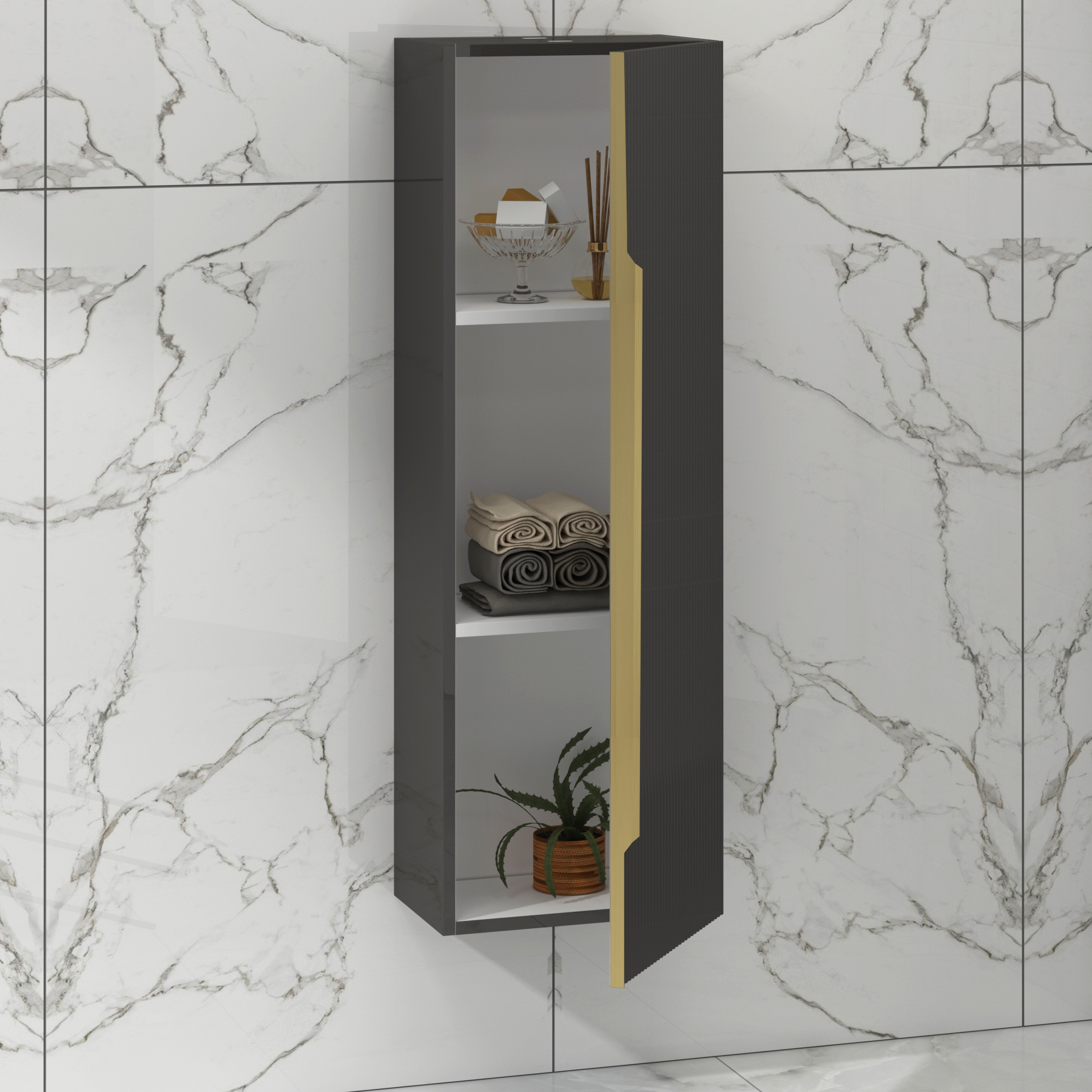 Lyon 1200 x 400mm Gloss Anthracite Single Door Brushed Brass 