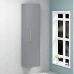 Milan 1450mm Coastal Grey Matt Wall Hung Tall Boy Unit 1 Door with Brass Brushed Brass Handle