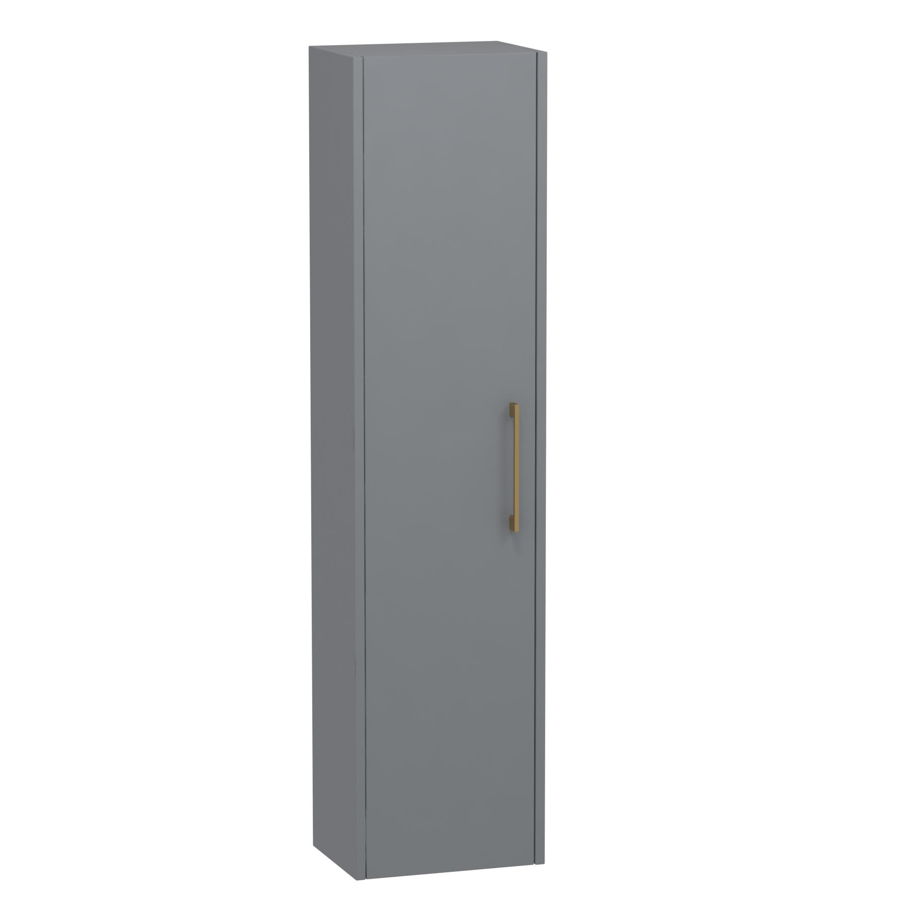 Milan 1450mm Coastal Grey Matt Wall Hung Tall Boy Unit 1 Door with Brass Brushed Brass Handle