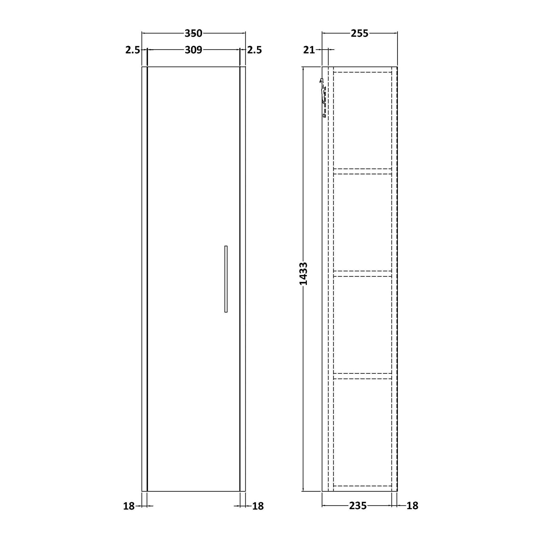 Milan 1450mm Coastal Grey Matt Wall Hung Tall Boy Unit 1 Door with Brass Brushed Brass Handle