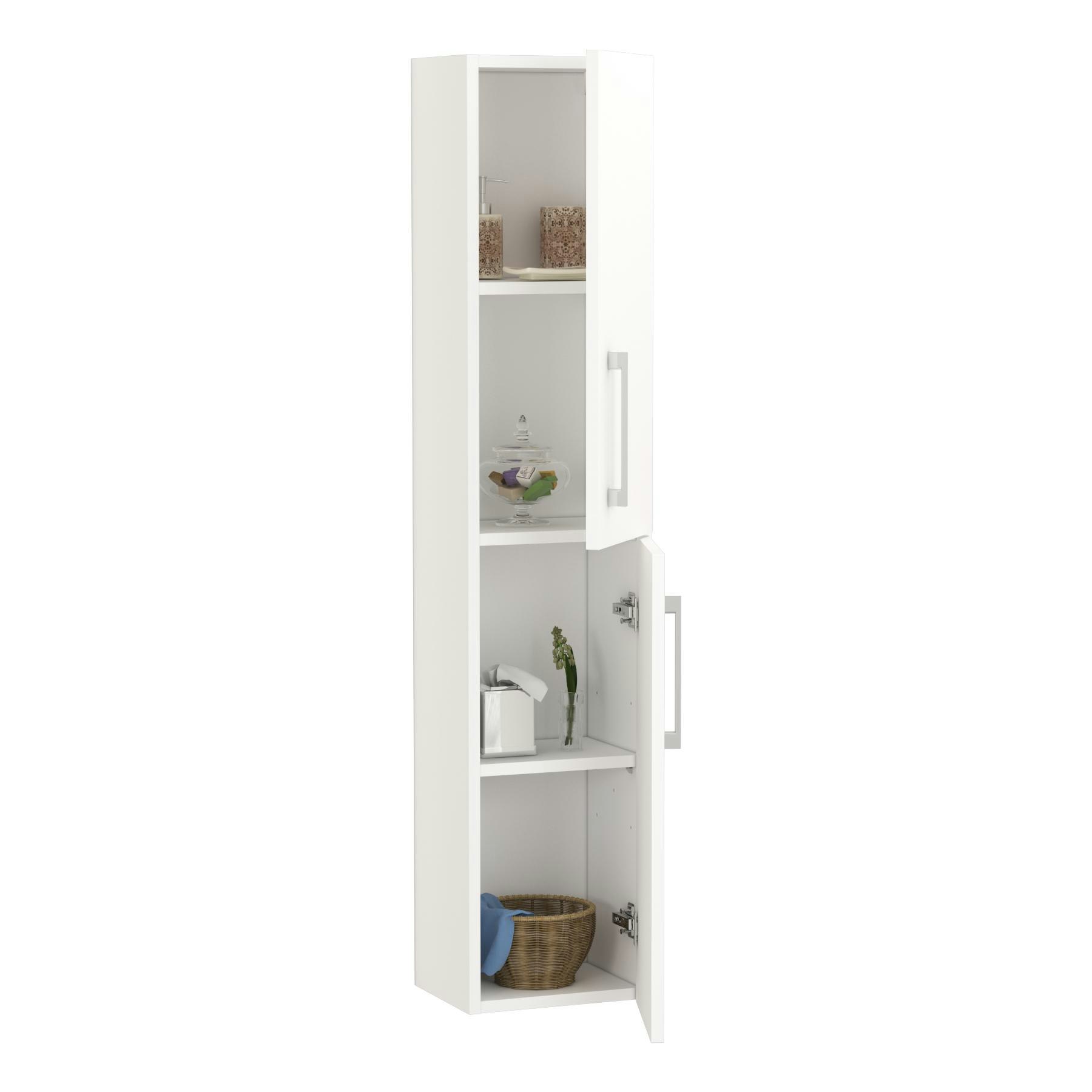 Modena 300mm Satin White 2 Door Wall Hung Tall Boy Storage Unit