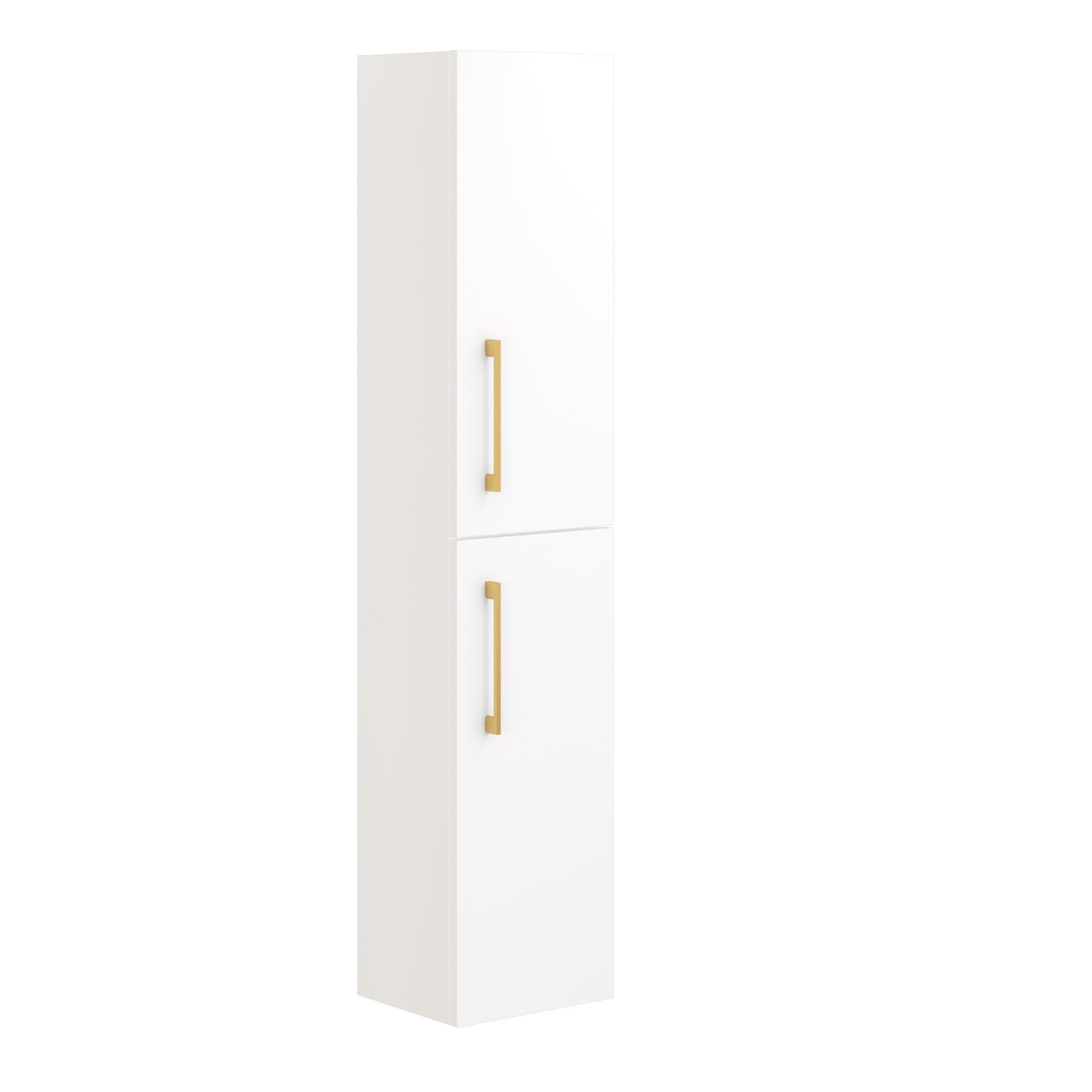 Modena 300mm Satin White 2 Door Wall Hung Tall Boy Cabinet Storage Unit Various Handle