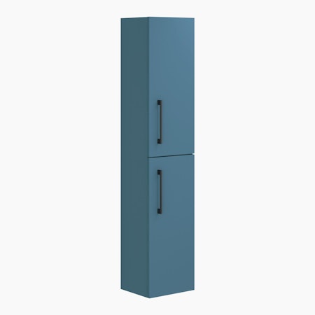 Modena 300mm Satin Blue 2 Door Wall Hung Tall Boy Black Handle Cabinet Storage Unit