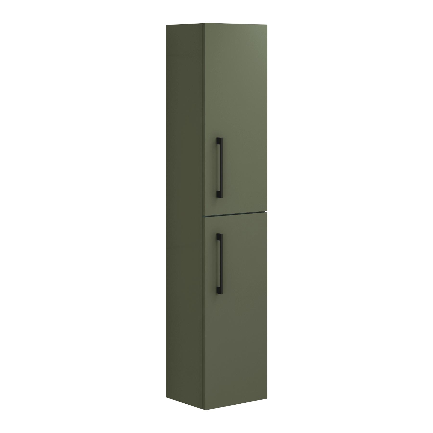 Modena 300mm Satin Green 2 Door Wall Hung Tall Boy Black Handle Cabinet Storage Unit