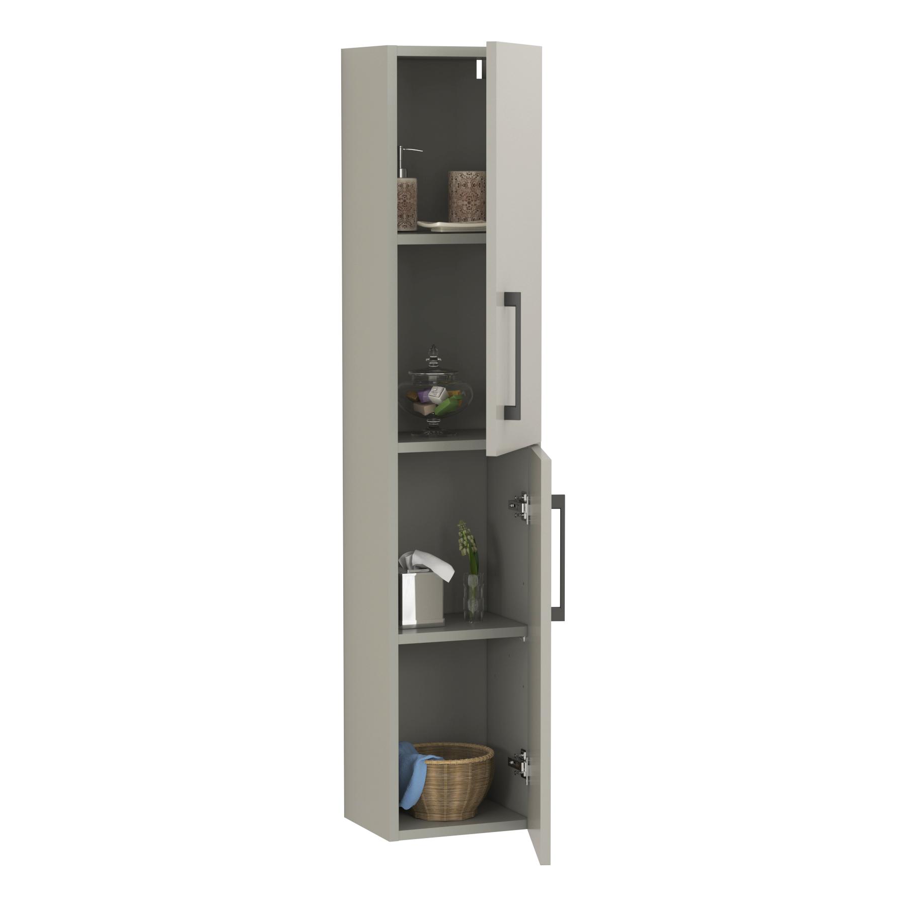 Modena 300mm Satin Grey 2 Door Wall Hung Tall Boy Black Handle