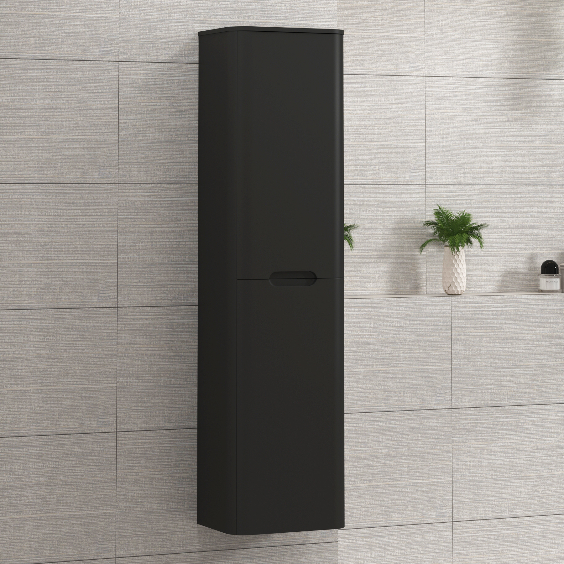 Venice 1400 x 350mm Matt Black 2 Door Groove Handle Wall Hung Tall Unit