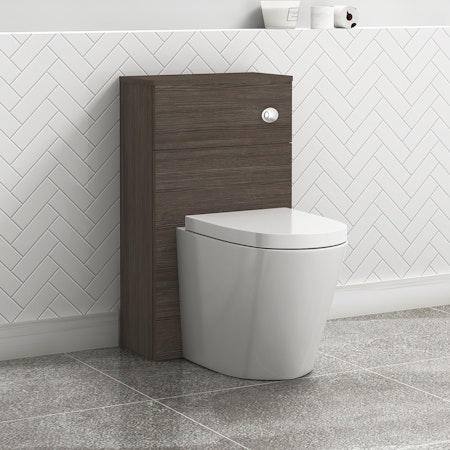 500mm Grey Elm BTW WC Unit with Cesar Rimless Toilet Pan & Seat, Cistern