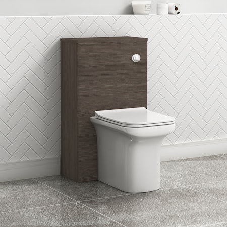 500mm Grey Elm BTW WC Unit with Crosby Rimless Toilet Pan & Seat, Cistern