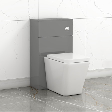 500mm Grey Gloss BTW WC Unit with Elena Rimless Toilet Pan & Seat, Cistern