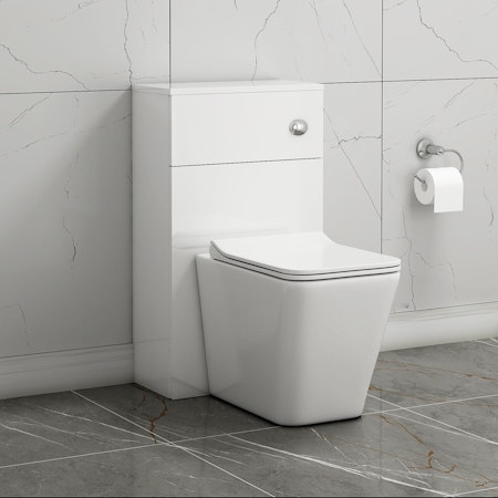 Gloss White 500mm WC Toilet Unit with Elena Rimless BTW Pan & Seat, Cistern 