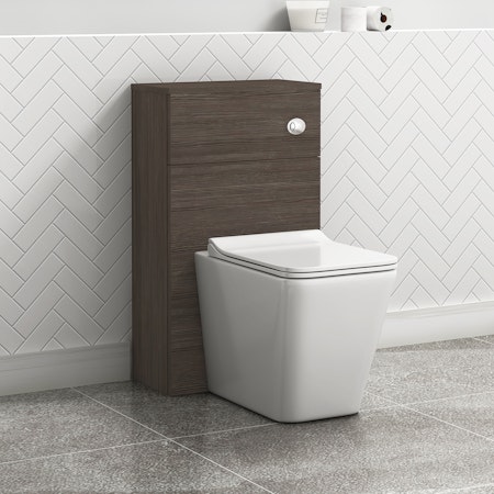 Grey Elm 500mm WC Toilet Unit with Elena Rimless BTW Pan & Seat, Cistern 