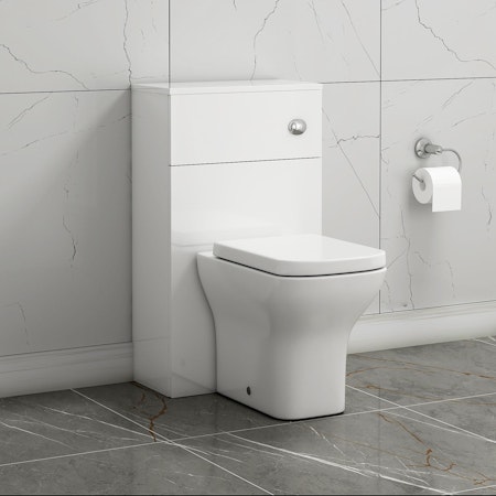 500mm Gloss White BTW WC Unit with Qubix Toilet Pan & Seat, Cistern