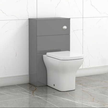 500mm Grey Gloss BTW WC Unit with Qubix Toilet Pan & Seat, Cistern