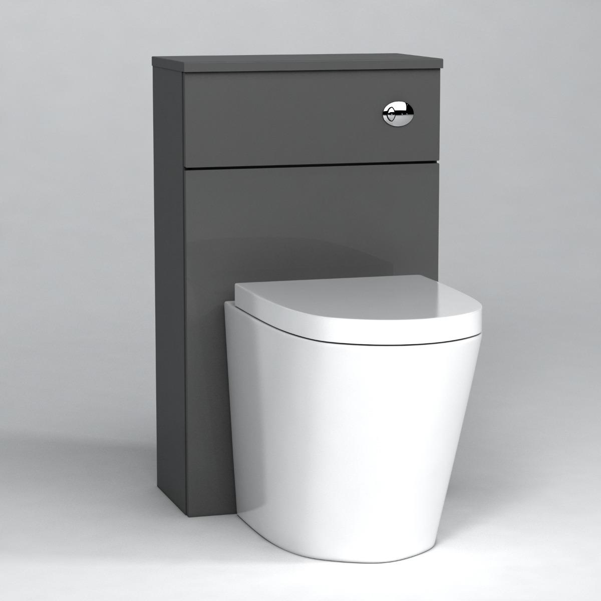 500mm Grey Gloss BTW WC Unit with Cesar Rimless Toilet Pan & Seat, Cistern