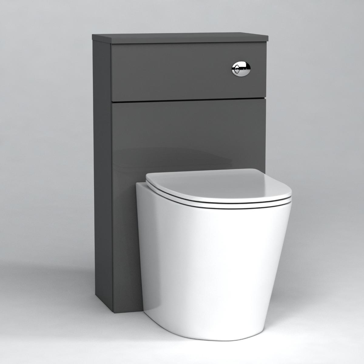 Grey Gloss 500mm WC Toilet Unit with Cesar Rimless BTW Pan & Seat, Cistern 