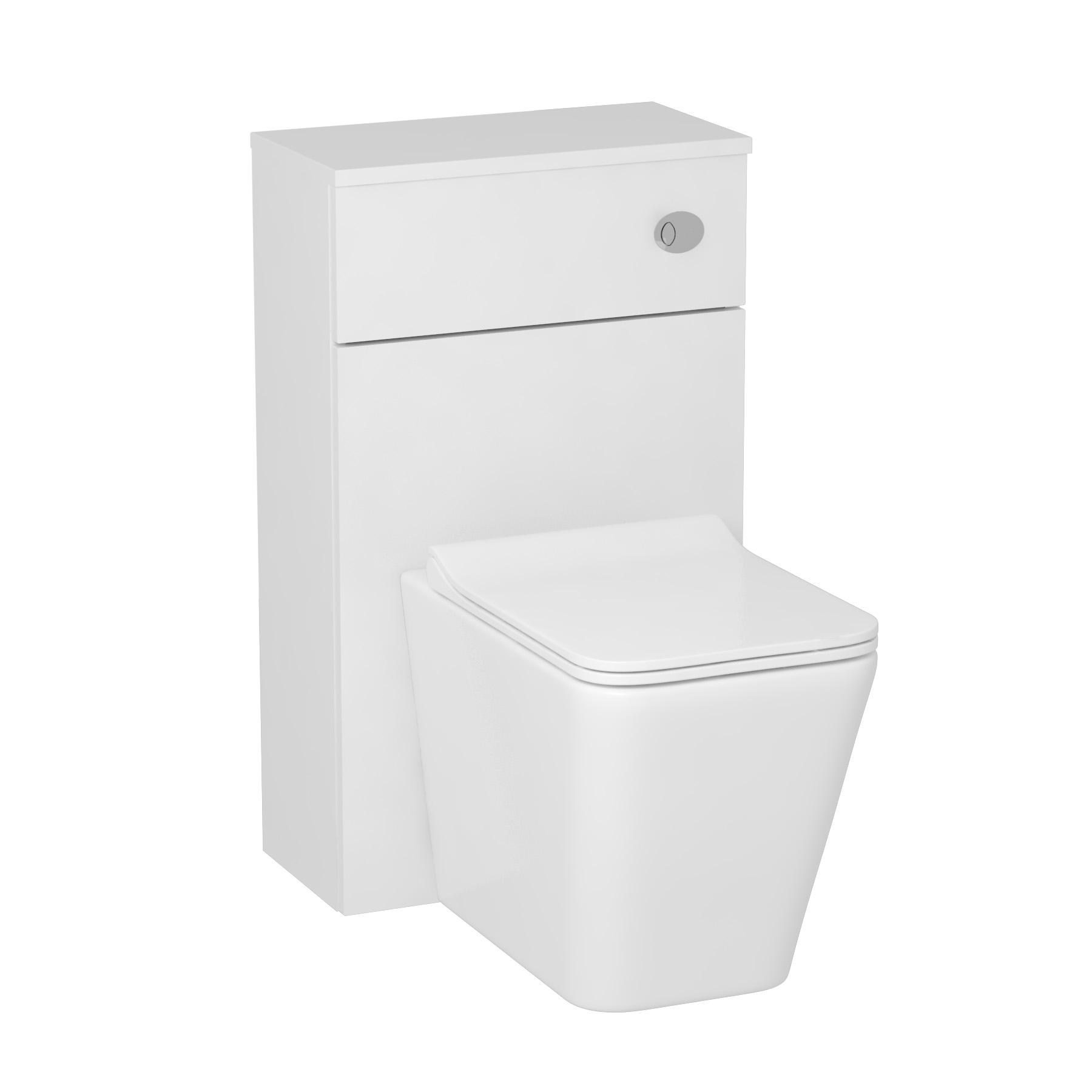 Gloss White 500mm WC Toilet Unit with Elena Rimless BTW Pan & Seat, Cistern 
