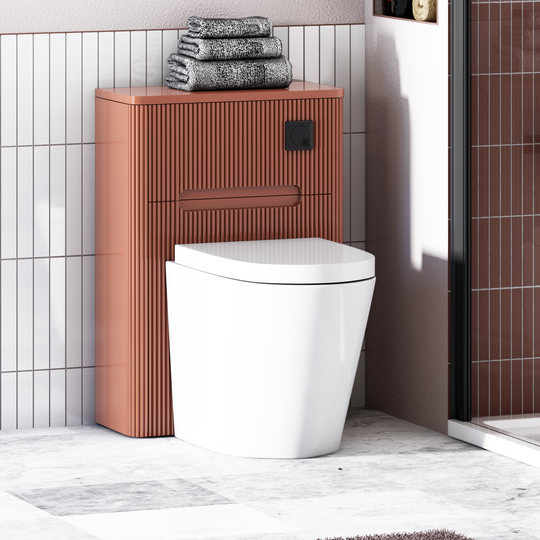 Avenza 550mm Terracotta Clay BTW WC Unit With Rimless Toilet Seat and Various Pans