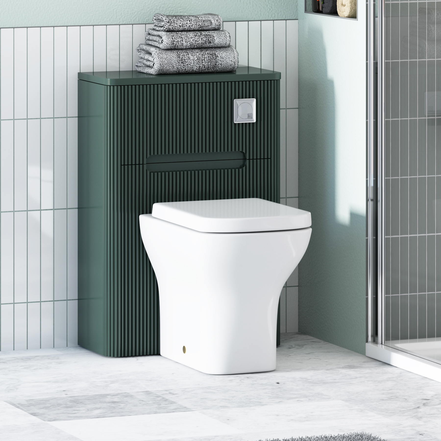Avenza 550mm Deep Moss Green BTW  WC Unit With Rimless Toilet Seat and Various Pans
