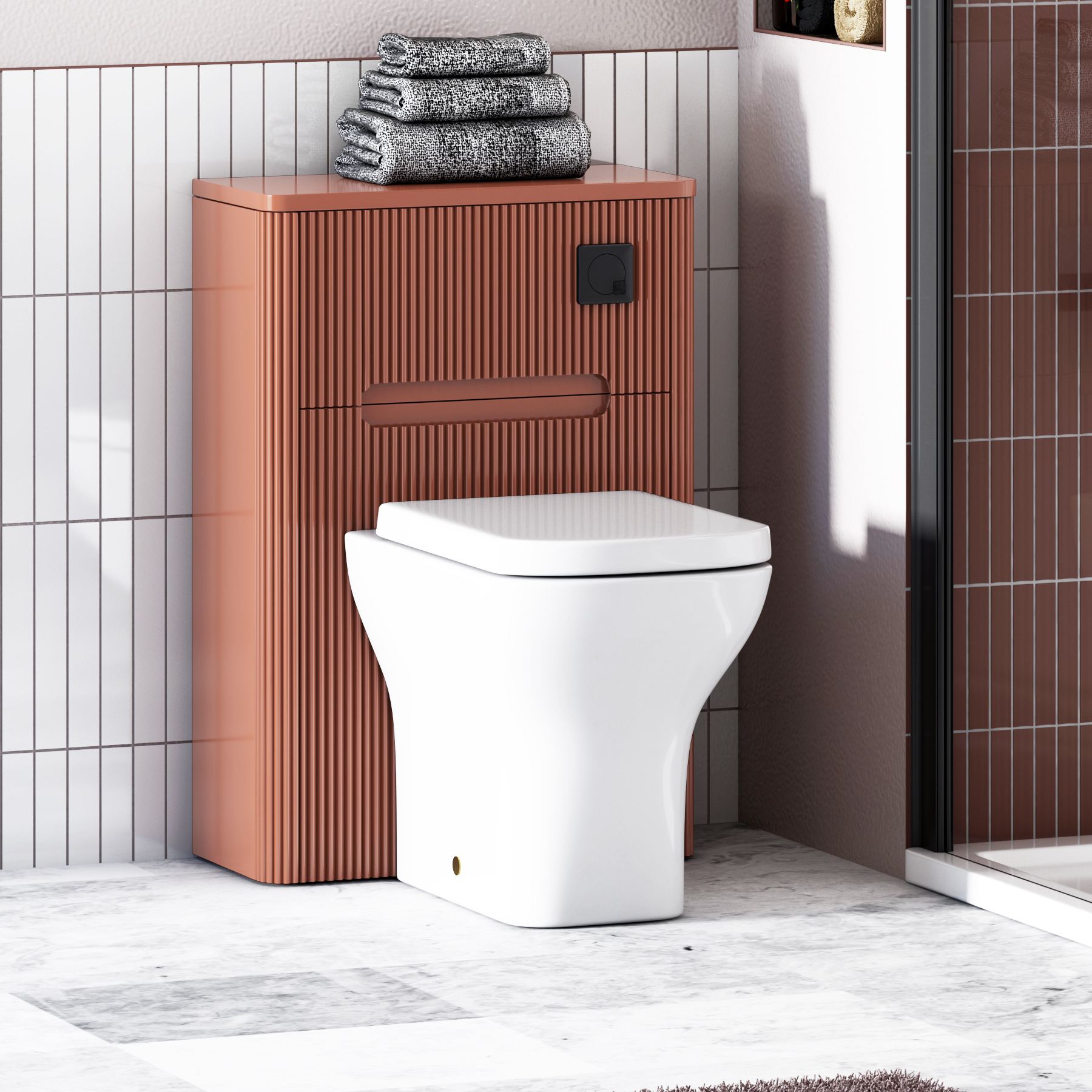 Avenza 550mm Terracotta Clay BTW WC Unit With Rimless Toilet Seat and Various Pans