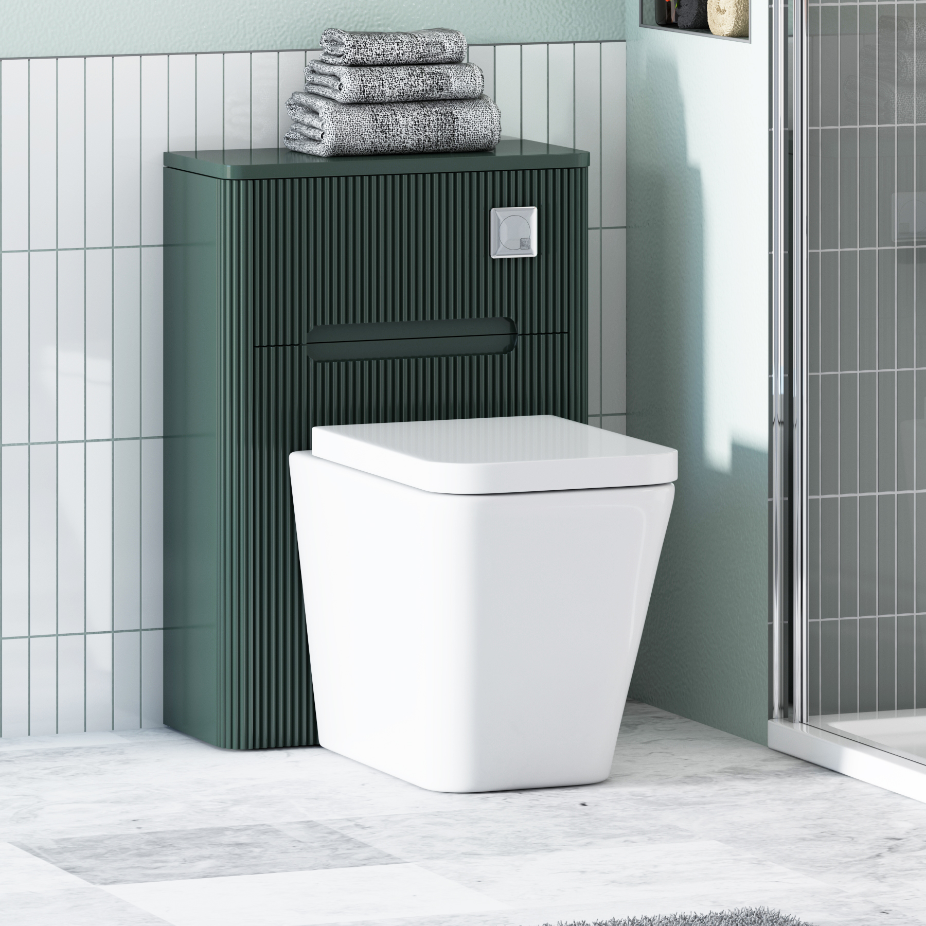 Avenza 550mm Deep Moss green BTW WC Unit with Elena Rimless Toilet Pan ...
