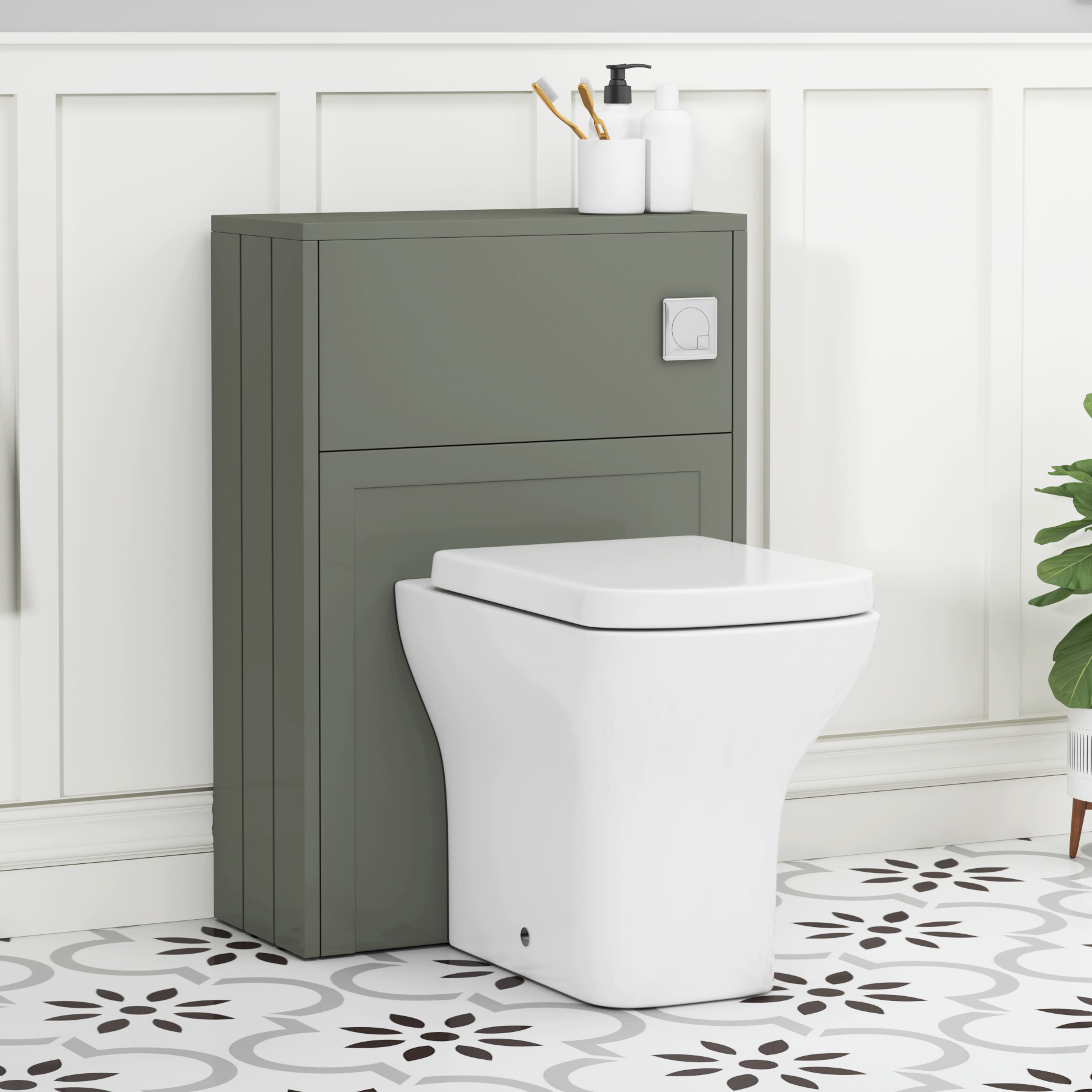 Elmore 550mm Matt Green Traditional BTW  WC Unit With Rimless Toilet Seat and Various Pans