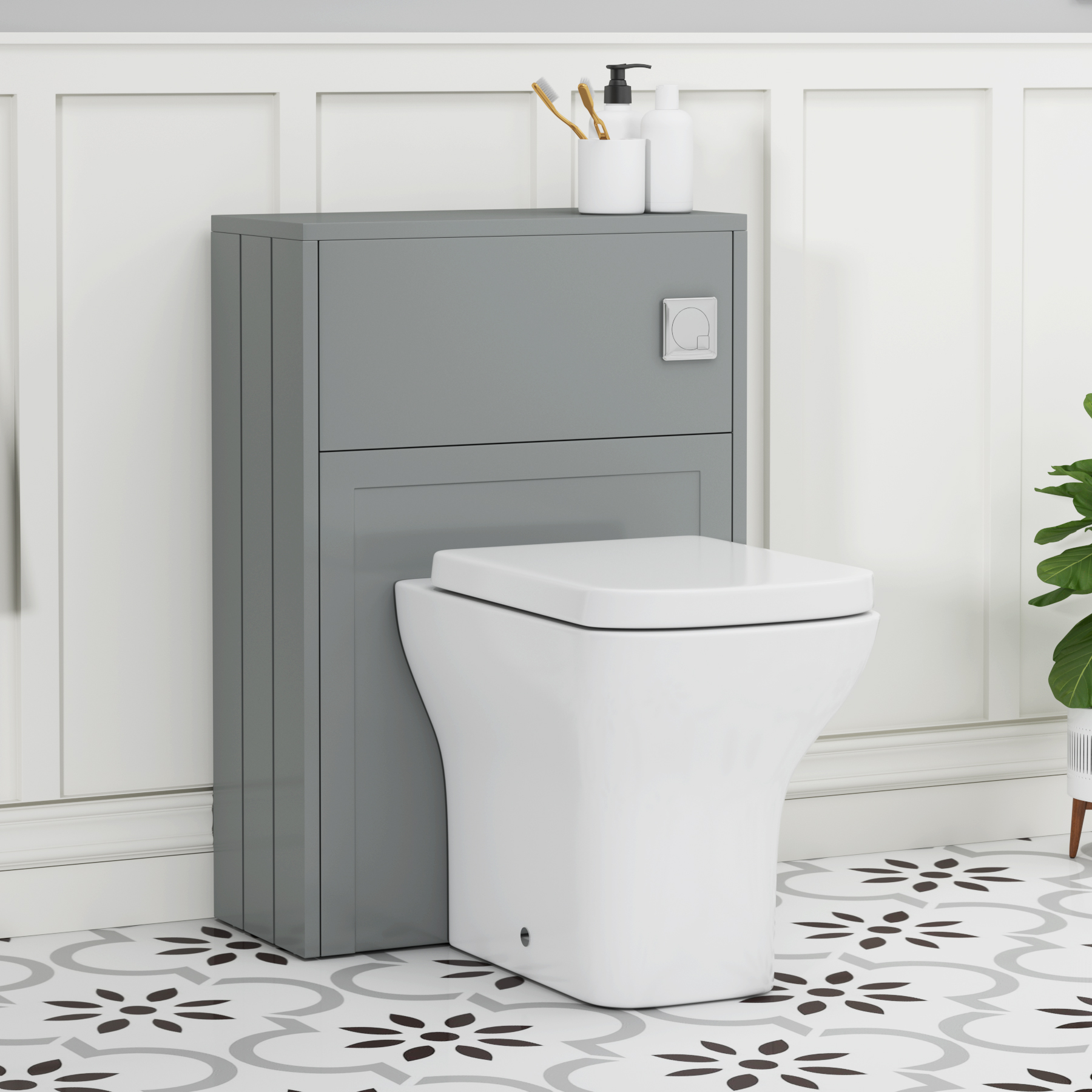 Elmore 550mm Matt Pebble Grey Traditional BTW  WC Unit With Rimless Toilet Seat and Various Pans