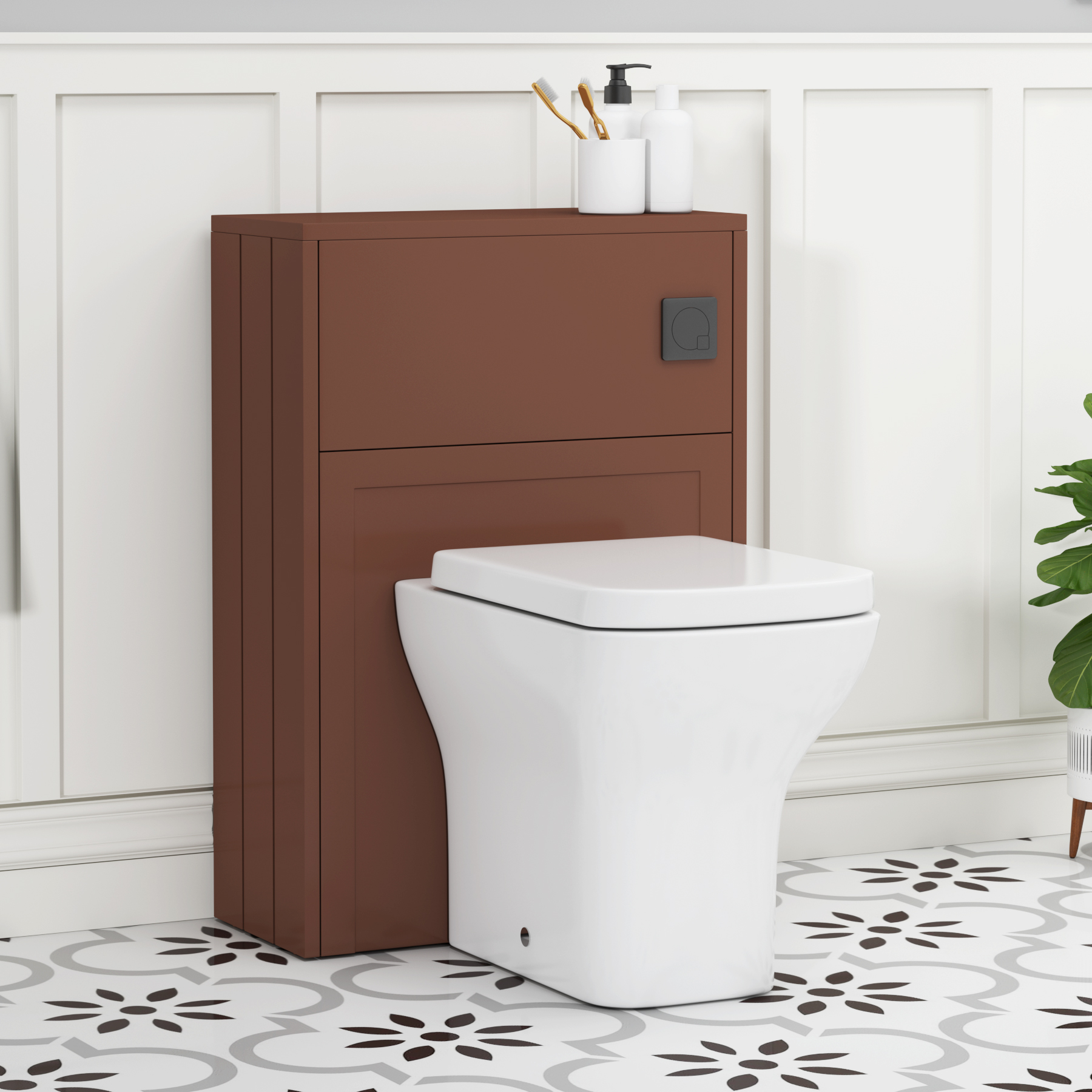 Elmore 550mm Terracotta Clay Traditional BTW  WC Unit With Rimless Toilet Seat and Various Pans