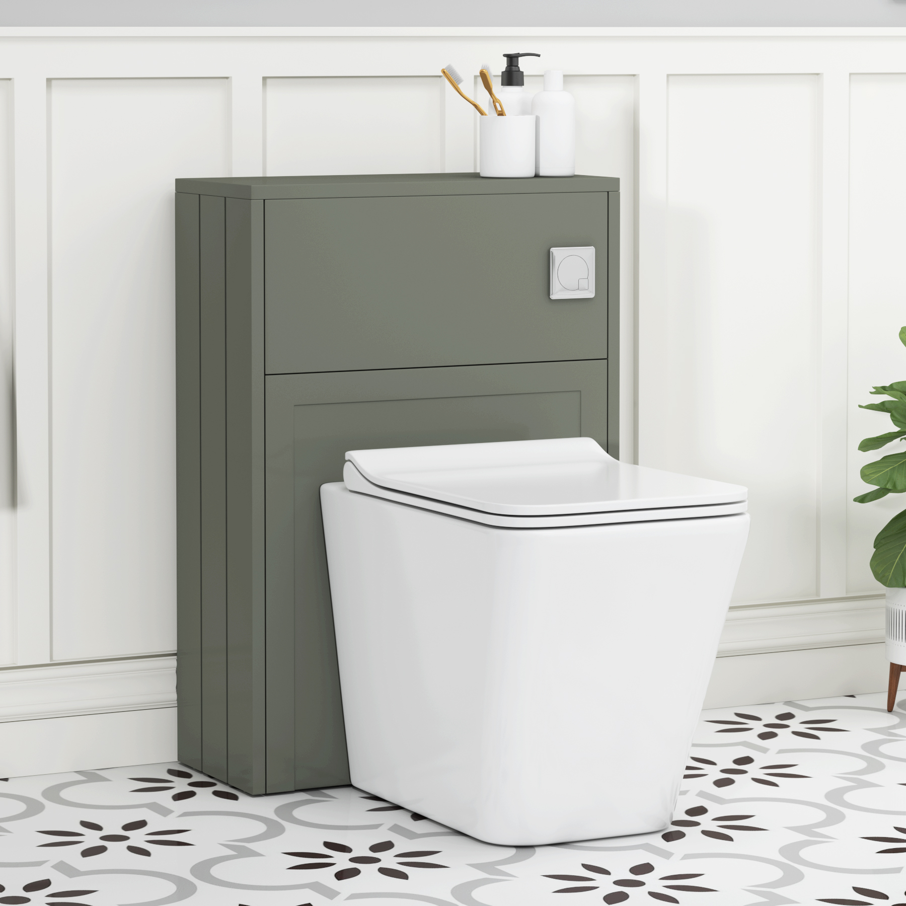 Elmore 550mm Matt Green Traditional BTW  WC Unit With Rimless Toilet Seat and Various Pans